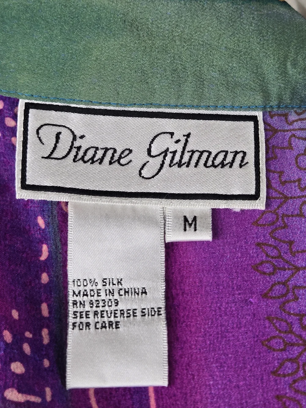 Vintage Diane Gilman 100% Silk Tunic M Jewel Tone Patchwork Art to Wear Y2K